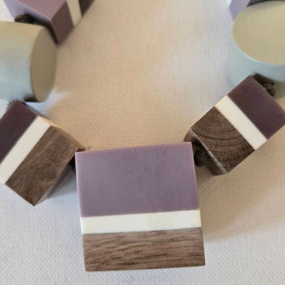 Womens Wooden Square Blocks And Circle Statement Necklace OS - Picture 7 of 9